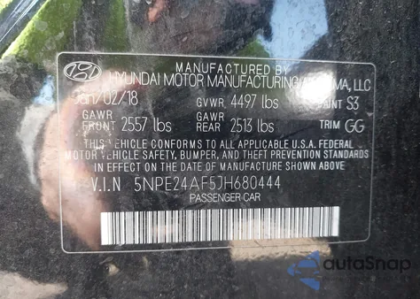 2018 Hyundai Sonata Se из США, поврежденный, VIN 5NPE24AF5JH680444